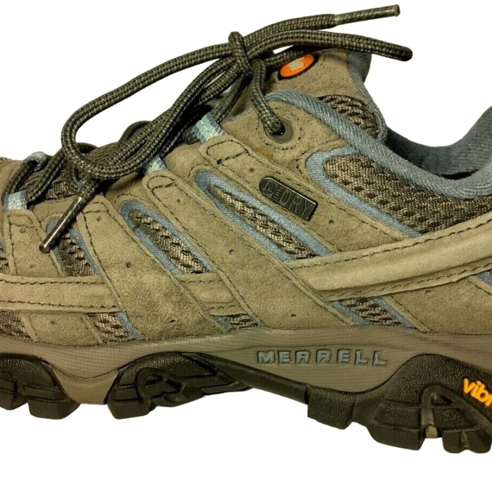 Merrell Moab Shoes Women 7 Gray Blue Mesh Hiking Hike Work Lace Up Vibram - Picture 3 of 16